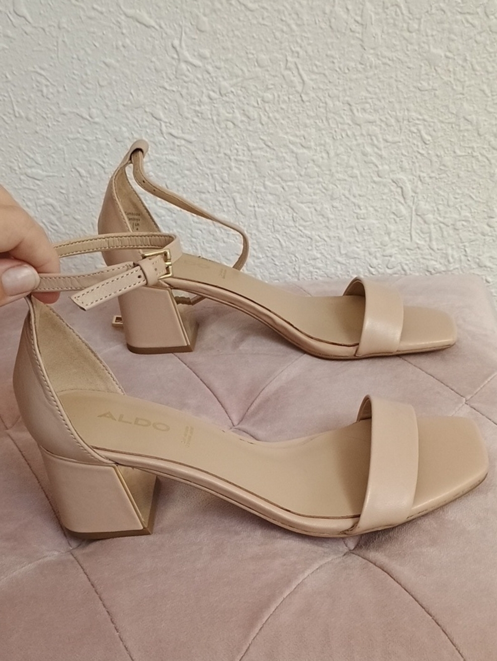 Aldo Ankle-Strap Block Heel Sandals - Nude Pink Gold Heel